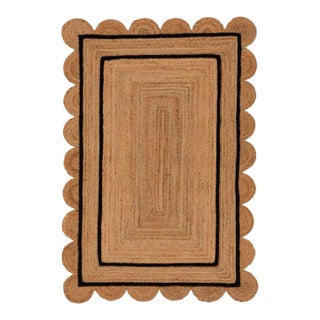 2.5x6 Ft. Black Double Line Border Braided Jute Scallop Rug For Sale