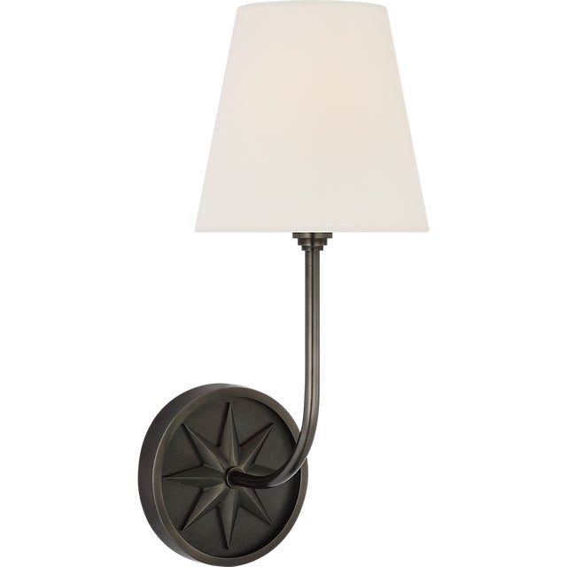Chapman & Myers for Visual Comfort Signature Polaris 15" Sconce in Bronze with Linen Shade For Sale