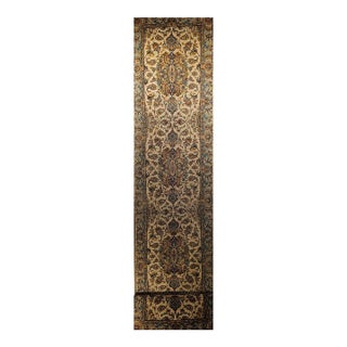 Fine Persian Tabriz Runner, Hand-Knotted Wool & Silk, Floral Medallion Pattern, Ivory & Pale Sage, 3x13 For Sale