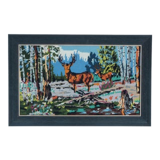 Vintage Birch Forest Framed Needlepoint For Sale