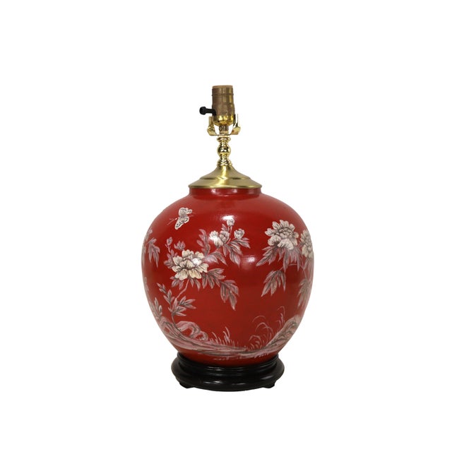 Hand-Painted Chinoiserie Red Porcelain Table Lamps - Pair For Sale - Image 4 of 11