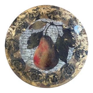 Contemporary Decoupage Shallow Bowl With a Pear For Sale
