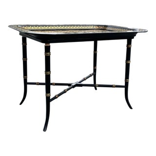 Maitland-Smith Hand-Painted Parcel-Gilt Chinoiserie Tray Top Table in Ebony Lacquer For Sale