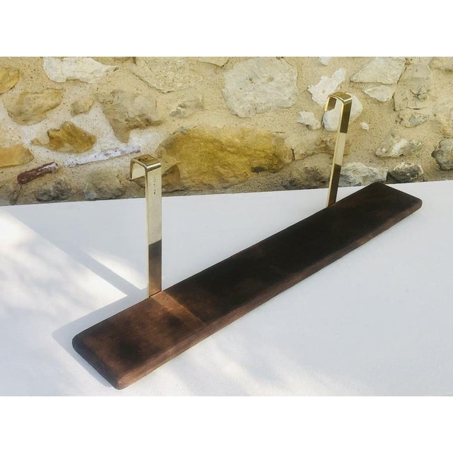 Wood Vintage Brass and Wood Hanging Wall Shelf For Sale - Image 7 of 16