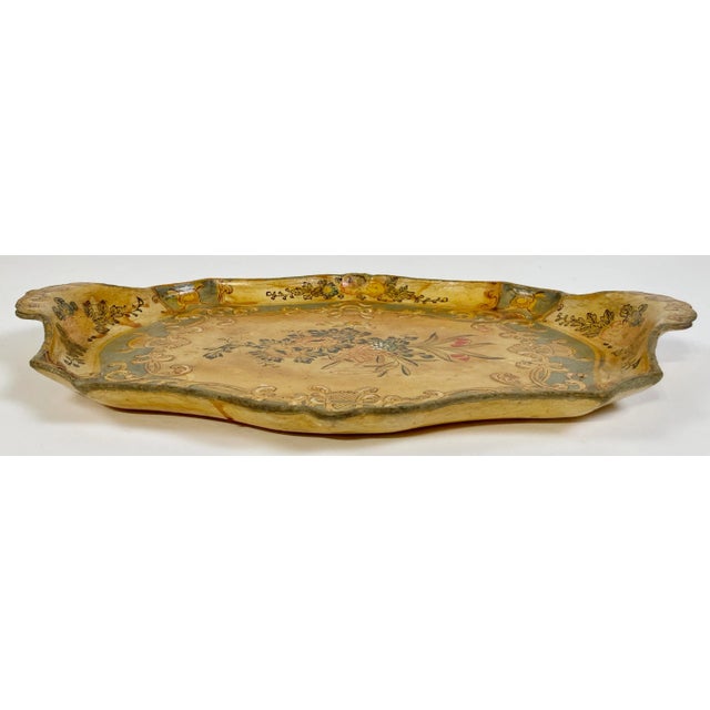 Japanese Vintage Hand-Painted Japanese Floral Paper Mache Tray For Sale - Image 3 of 9