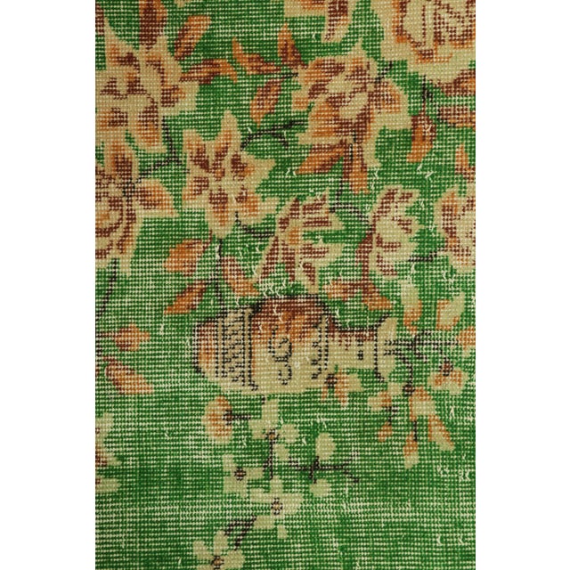Art Deco Vintage Art Deco Rug in Green With Beige-Brown Floral Patterns | Rug & Kilim For Sale - Image 3 of 7