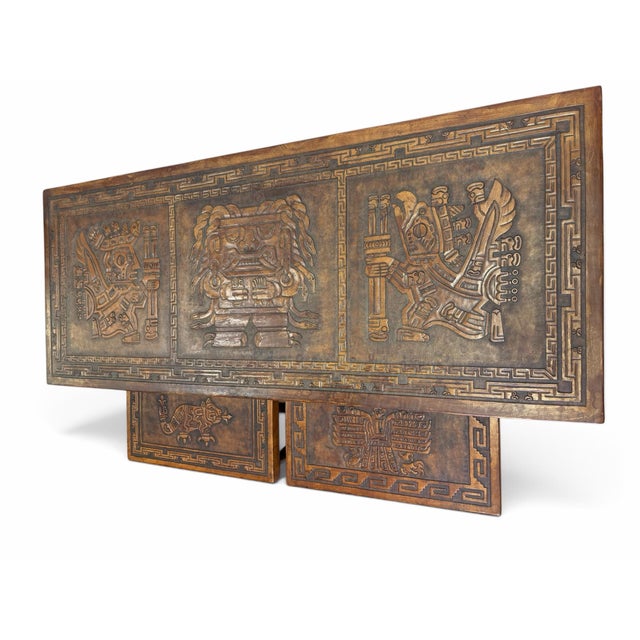 Mid 20th Century Vintage 1960s Angel Pazmino for Muebles De Estilo Tooled Leather Table & Bench Set - 3 Pieces For Sale - Image 5 of 8