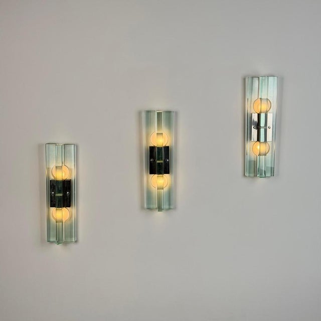 Triple Glass Wall Sconces in Thick Structural Glass from Gallotti & Radice, 1970s, Set of 3 For Sale - Image 6 of 18