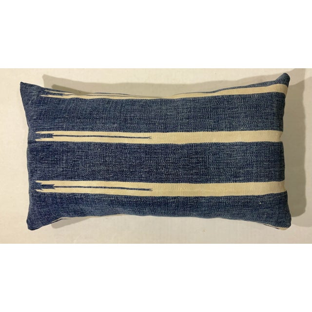 Beautiful pillow made of handwoven flat-weave antique Indian Durie textile on both side ,with indigo and cream colors of...