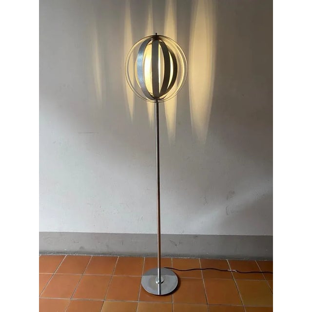 Chromed Metal Floor Lamp with Adjustable Lampshade attributed to Verner Panton, 1970s, in Flawless conditions. Designed...