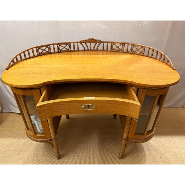 Art Nouveau Ladies Writing Desk in Oak and Rattan with Vitrine Cabinets, 1910 For Sale - Image 4 of 10