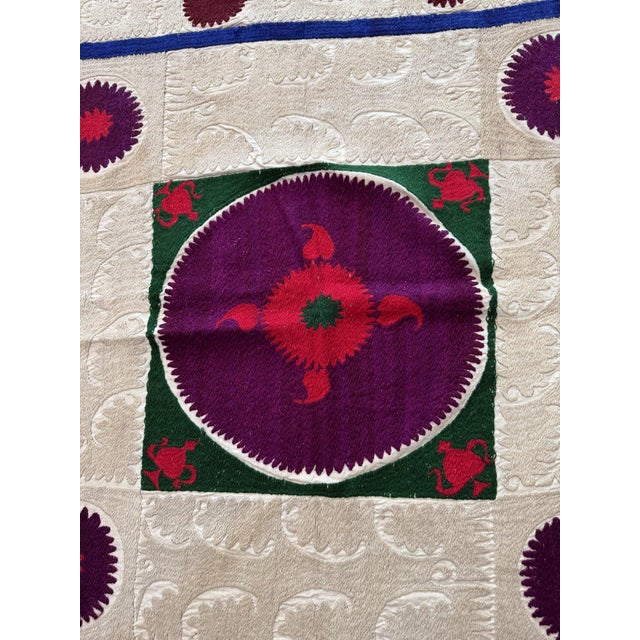 Vintage Embroidery Suzani from Central Asian, circa 1960s. Dimension; 51'' x 52'' inches / 129 x 132 cm / 4'3'' x 4'4''...