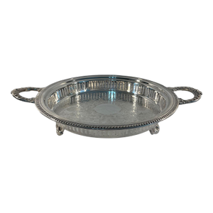 Mid 20th Century Round Silverplated Footed Gallery Serving Tray