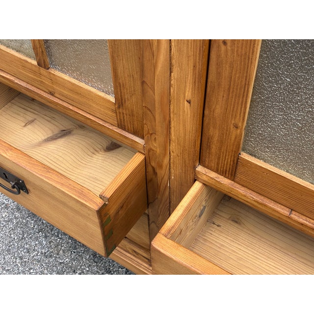 Pine Glazed Bookcase or Storage Cupboard With Four Drawers For Sale - Image 16 of 17