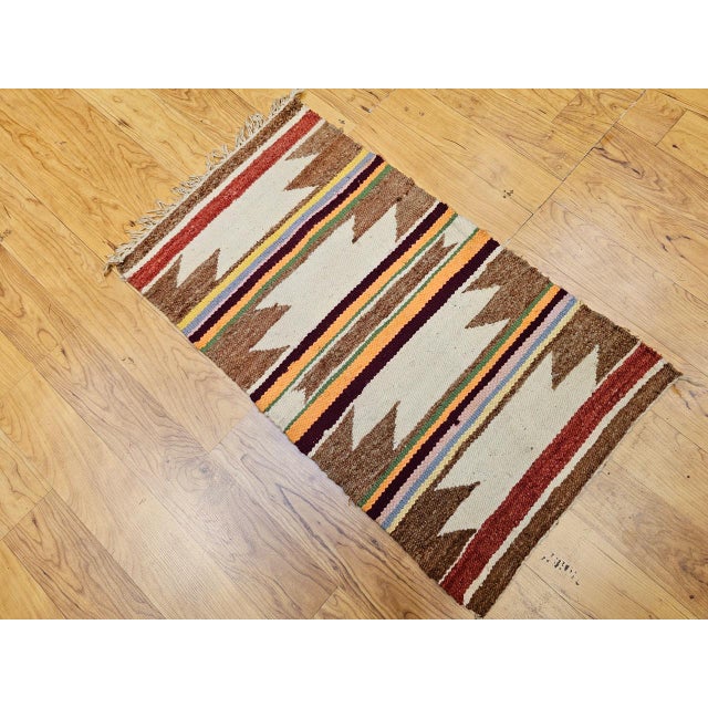 Vintage Native American Navajo Area Rug, Handwoven Wool, Geometric Band Pattern, Ivory, Rust, Purple, Yellow, 2x3 For Sale - Image 4 of 14
