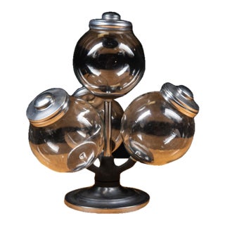 Vintage Rotating Four Globe Countertop Candy Jar Display For Sale