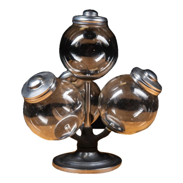 Vintage Rotating Four Globe Countertop Candy Jar Display For Sale