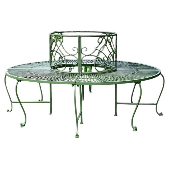 French Style Green Metal Circular Tree Garden Bench For Sale - Image 6 of 6