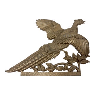 Mid Century Cast Aluminum Goldtone Flying Pheasant Wall Sculpture For Sale
