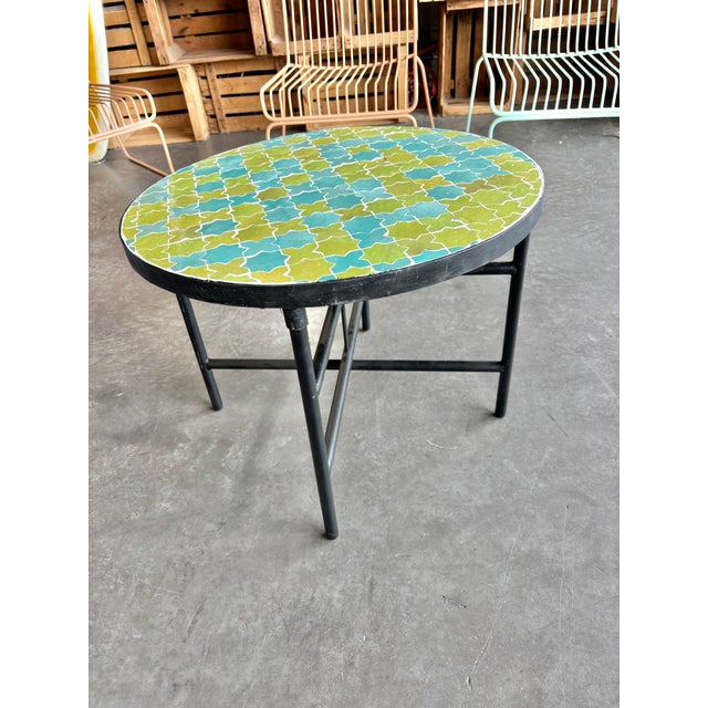 Moroccan Green and Turquoise Zellige Round Coffee Table, 2010s For Sale - Image 6 of 7