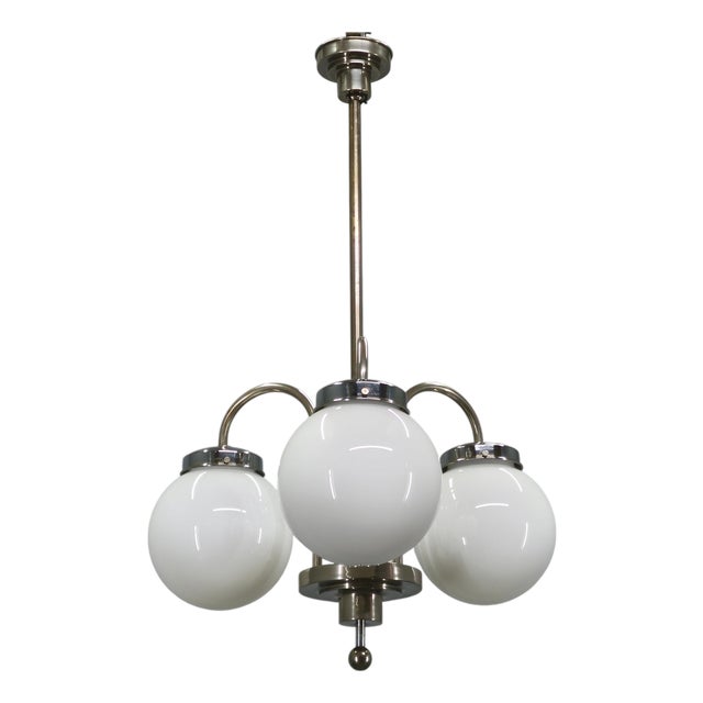 Czech Art Deco Chandelier with Opaline Glass Globes, 1930s For Sale