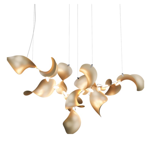 Dune 12 Cluster Chandelier with Shades in Gold Metallic Tone by Daniel Becker for Moss Objects For Sale