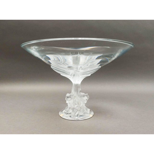 Contemporary Vintage Lalique Crystal France Plumeria Orchid Glass Pedestal Centerpiece Compote Bowl For Sale - Image 3 of 8