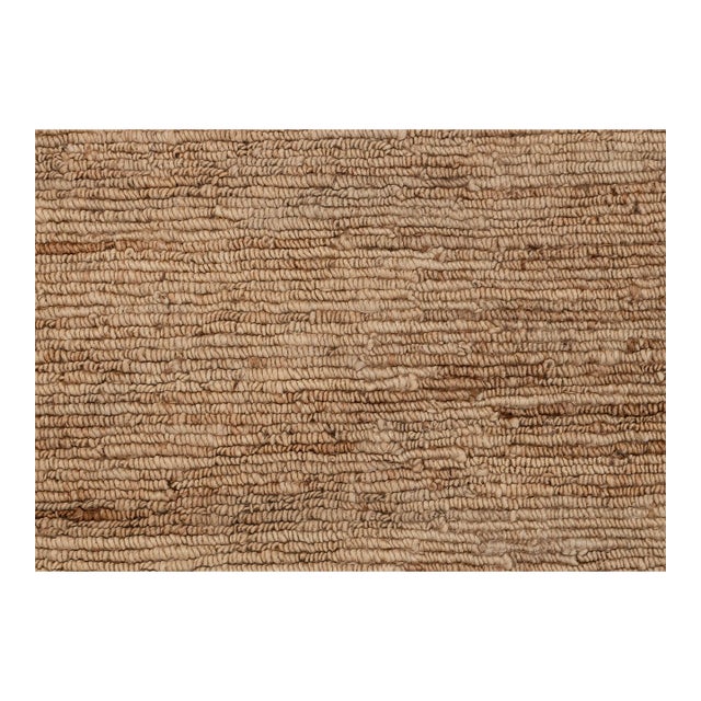 High Quality Hand Knotted Tan Natural Jute Loop Pattern Solid Rug 5x7Ft. For Sale