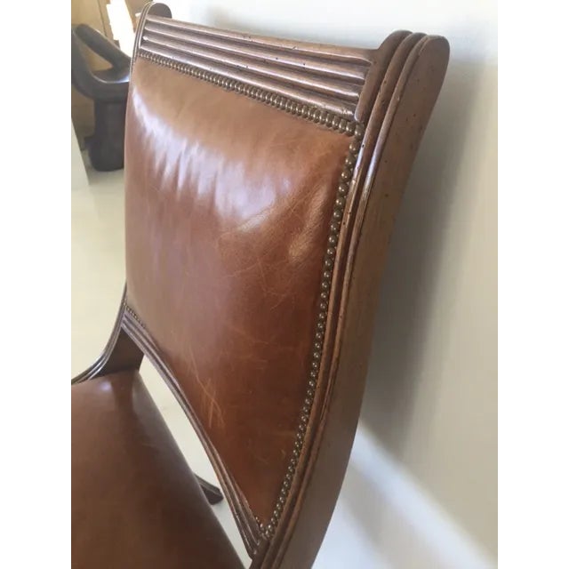 English Nancy Corzine Walnut Leather Chair For Sale - Image 3 of 4