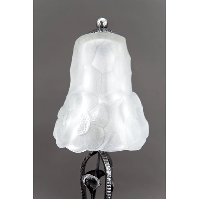 Art Deco Wrought Iron Lamp with Tulip Shade from Verrerie Dart Degué, France, 1930s For Sale - Image 13 of 17