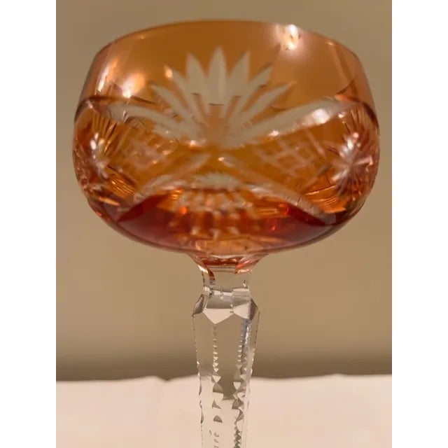 Pink 1920s German Cut Crystal Wine Glasses - Set of 3 For Sale - Image 8 of 11