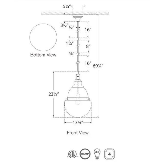 Traditional Amber Lewis for Visual Comfort Signature Bernard 14" Pendant in Bronze with Verdigris Highlights with White Glass For Sale - Image 3 of 3