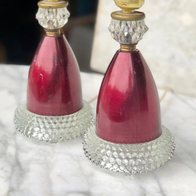 Antique Victorian Cranberry Boudoir Glass Hobnail Lamps - a Pair For Sale - Image 11 of 13