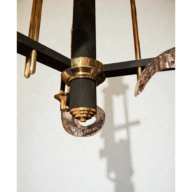 Metal Vintage Art Deco Nulco Lighting Crystal Rams Horn Chandelier 9 Lights For Sale - Image 7 of 8