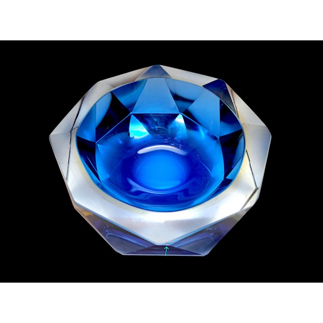 Vintage deep blue Murano sommerso glass ashtray, attributed by its style, shape, and period to renowned designer Flavio...
