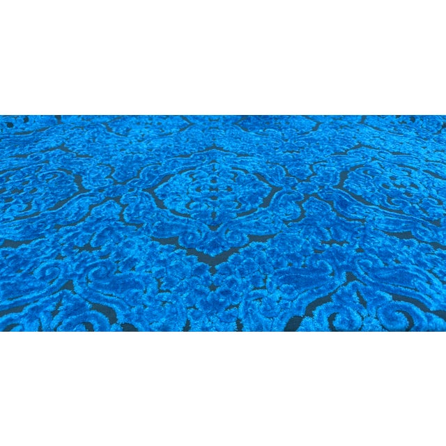 11 Yards of Pierre Frey Electric Blue Fabric Cut Velvet Damask Fabric.