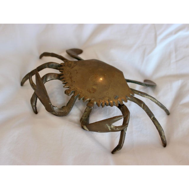 Nautical Vintage Brass Crab Trinket Box / Catchall – Coastal Nautical Decor For Sale - Image 3 of 6