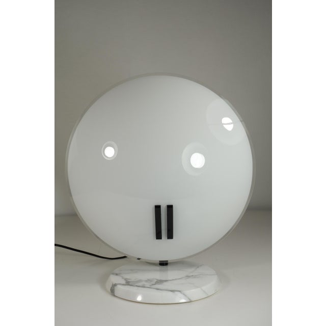 "Perla" Table Lamp Oluce , Bruno Gecchellin Italy Opaline glassshade and white metal black lacquered metal frame and...