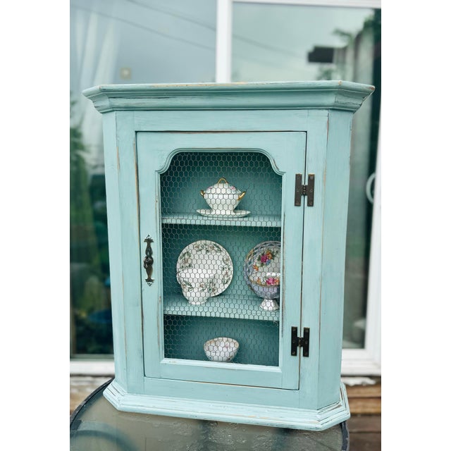 French Provincial French Provincial Mid-Century Distressed Green Cabinet, With 2 Shelves For Sale - Image 3 of 12