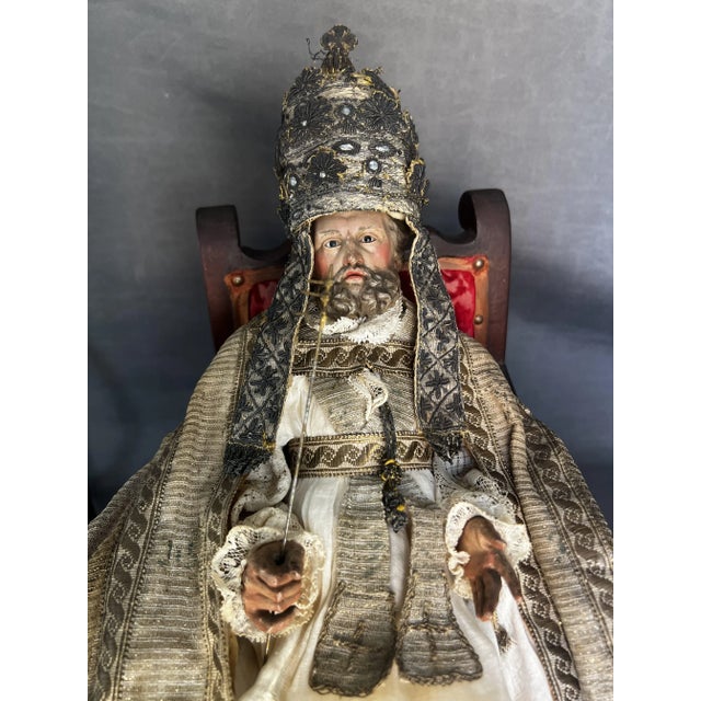 Wood Saint Peter in a Chair Carving, 17th Century, Polychrome Wood For Sale - Image 7 of 14