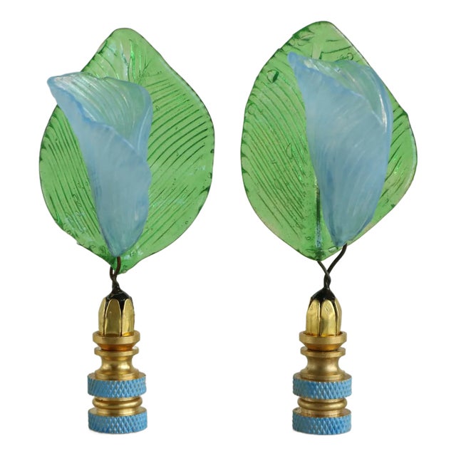 Venetian Glass Flower Lamp Finials - A Pair For Sale