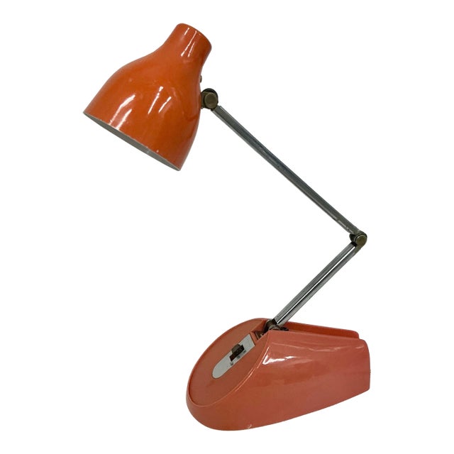 Midcentury Hamilton Industries Orange Articulated Small Desk Lamp For Sale
