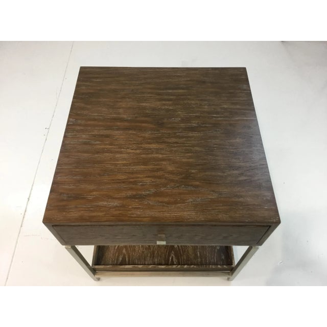 Stylish transitional Studio A oak and silver Alexander side table, finished in oak and silver with removable serving...