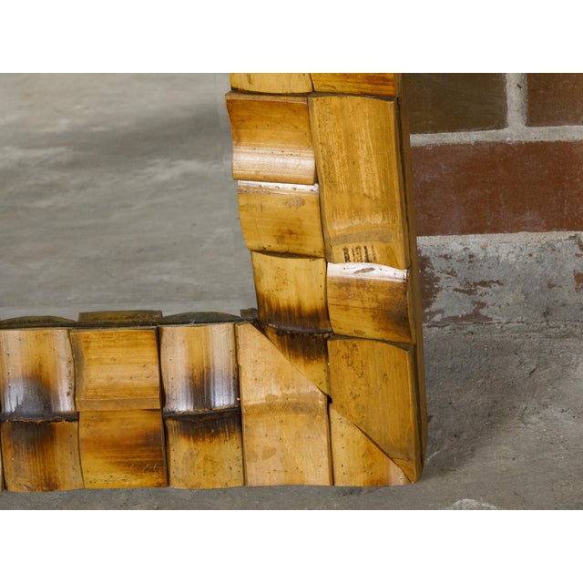 Mid 20th Century Midcentury French Bamboo Wall Mirror with Geometric Mosaic Style Arrangement For Sale - Image 5 of 10