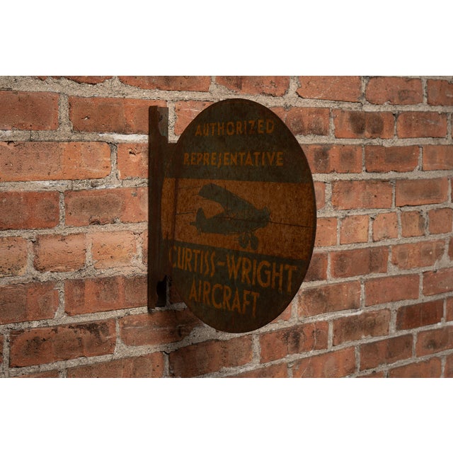 1930s 1930s Original Curtiss-Wright Aircraft Flanged Metal Sign For Sale - Image 5 of 9