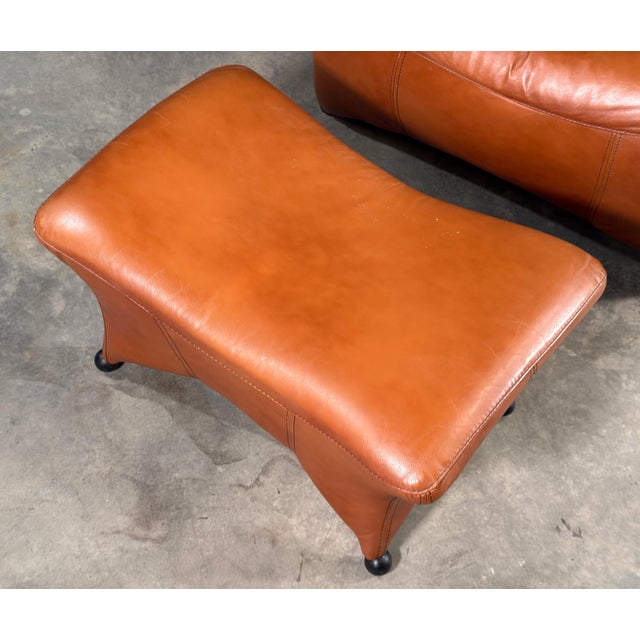 Gerard Van Den Berg Style Leolux Cognac Leather Lounge Chair and Ottoman, Netherlands, 1990s For Sale - Image 14 of 16