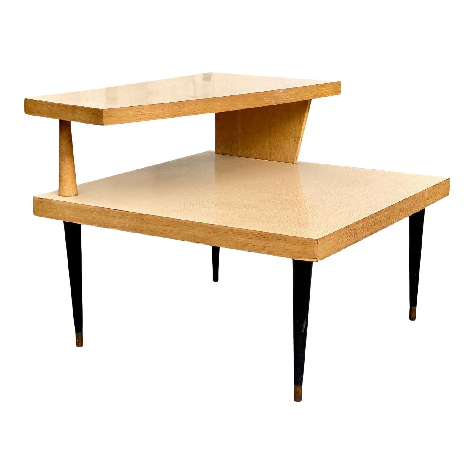 Mid-Century Modern Atomic Blonde 2 Tier End Square End Table | Chairish