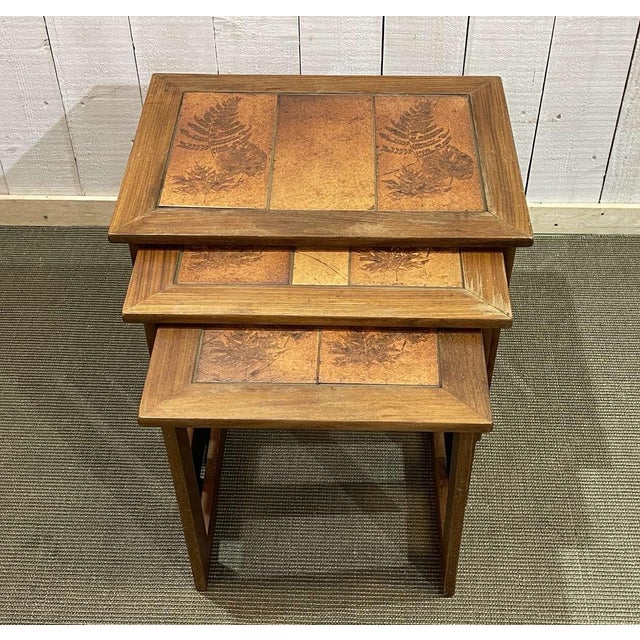 Vintage Nesting Tables in Teak and Tiled Top, 1970s, Set of 3 For Sale - Image 3 of 8