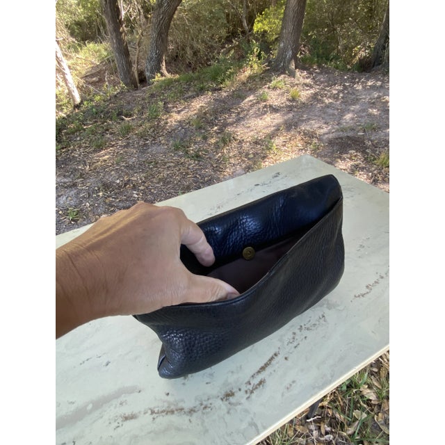 Pebbled Black Leather & Brass Chain Purse For Sale - Image 11 of 11