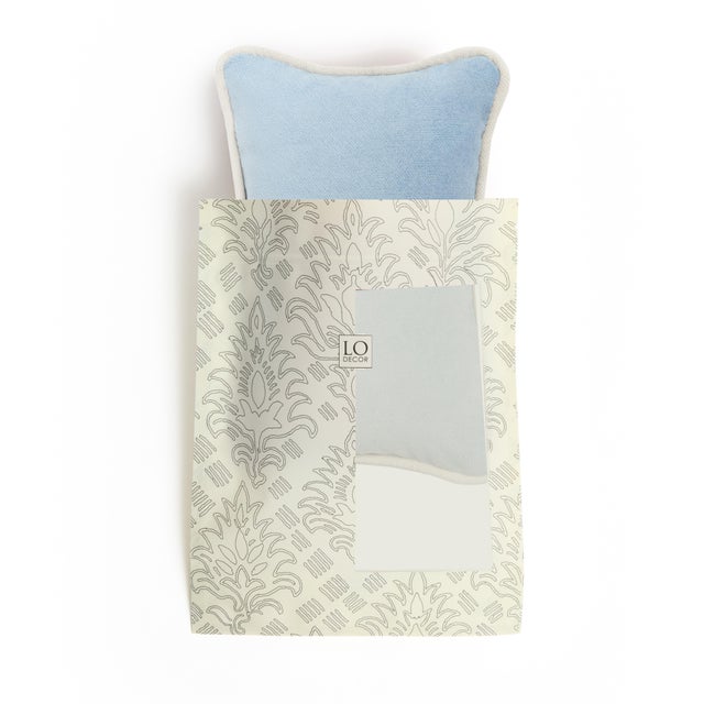Early 21st Century The Gift Micro Cushion in Light Blue Velvet with White Piping by Lorenza Briola for Lo Decor For Sale - Image 5 of 5